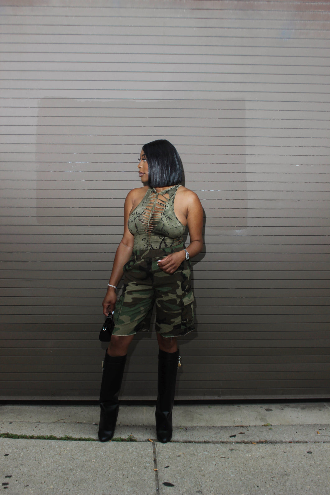 Camouflage army fatigue cargo shorts